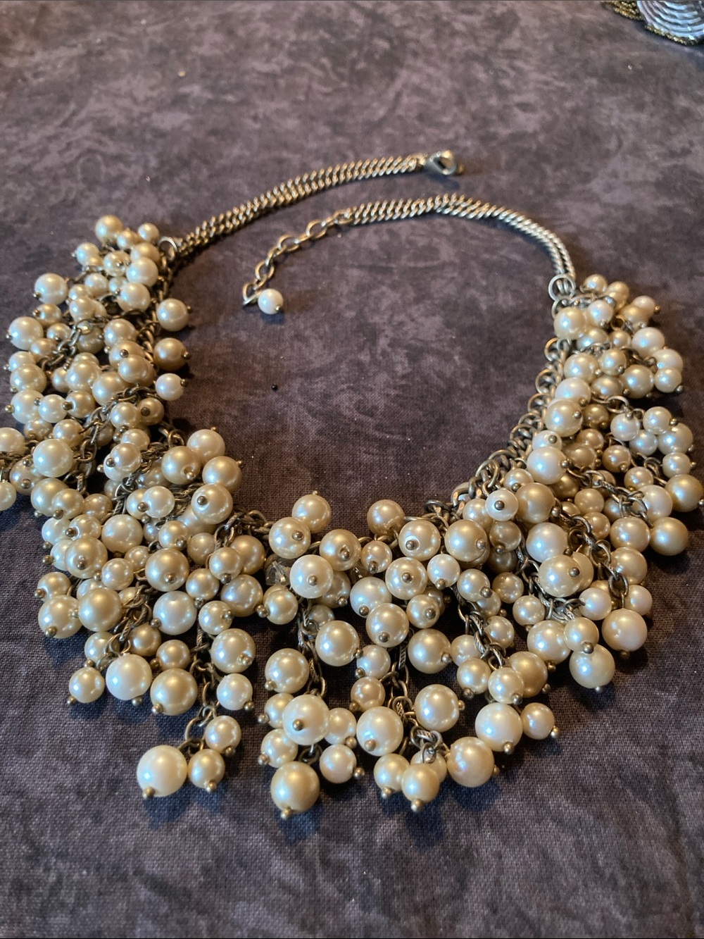 Ivory Bead Cluster Bib Necklace with Gold-Tone Chain